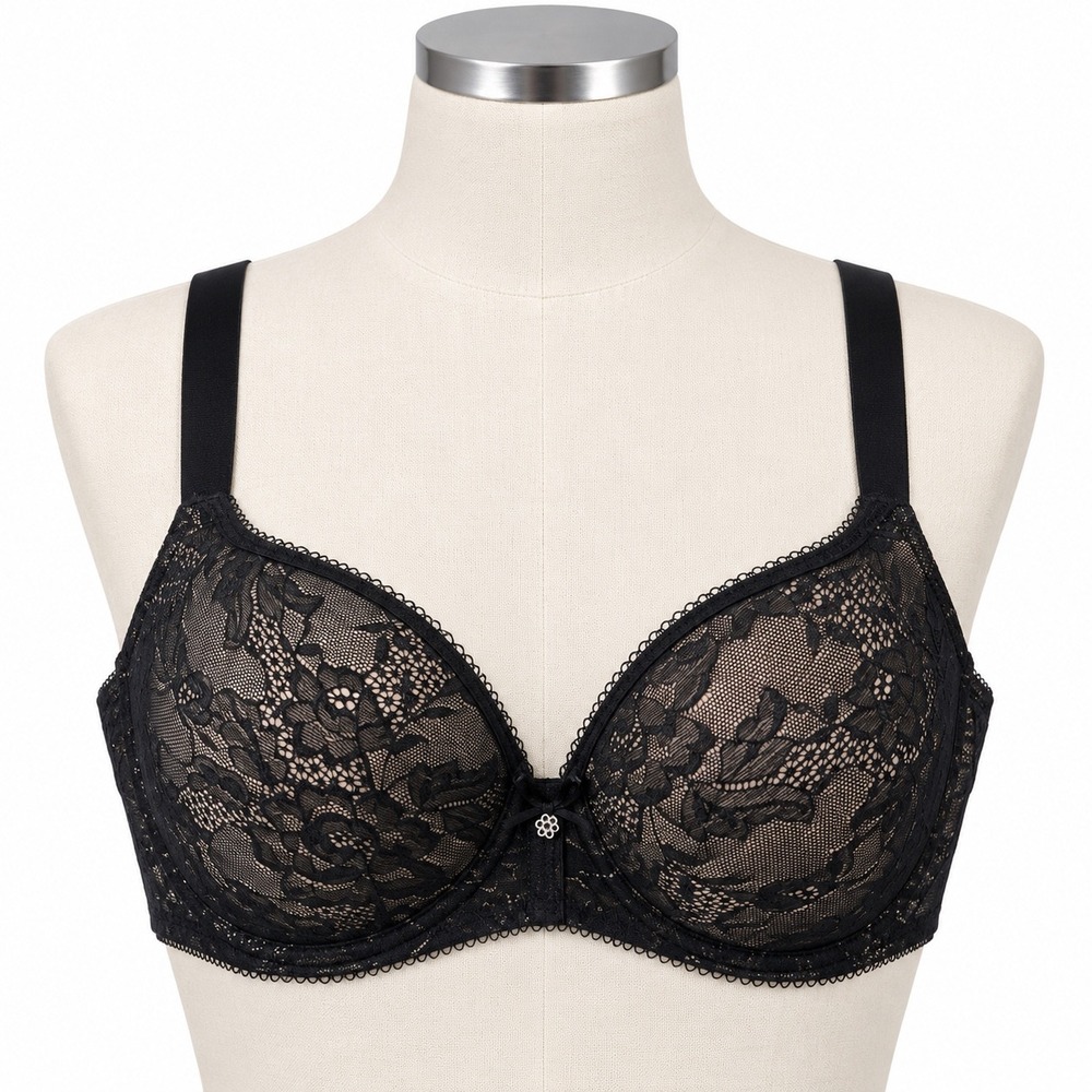 Wacoal Lace Finesse T-Shirt Bra Size 36C Black Lace Molded Cups Underwire 853201